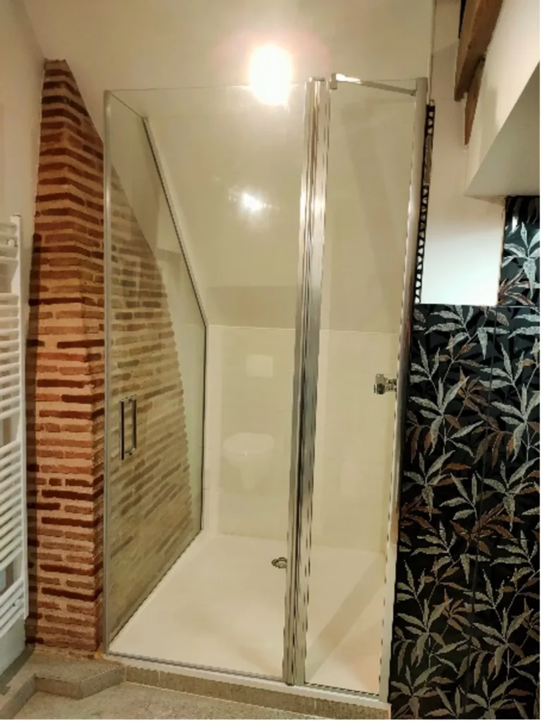 Porte de douche sur profil pivotant chromé brillant